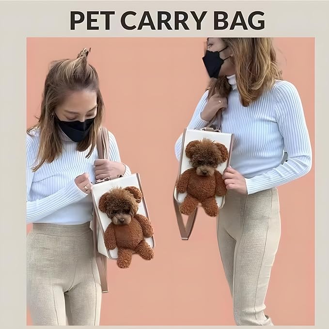 Portable Pet Carrier Bag - One-Shoulder Portable Cute Dog Outing Largecarrier Bag, Cute Bear Face Design with Peekaboo Window, Large Capacity PU Pet Out Shoulder Bag for Small Dogs & Cats (Medium)