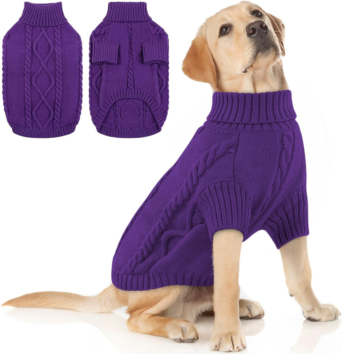 Queenmore Dog Sweater for Large Size Pet,Pitbull Dog Sweater,XXL Doggy Sweater for Labrador Retriever,Cold Weather Warm Knitted Pet Sweatershirt for Boy Girl Dogs (Purple,2XL)