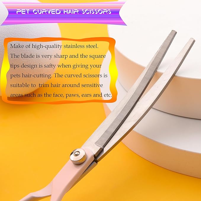 Dog Grooming Scissors Kit, Fcysy Professional Dog Trimming Scissors Set, Hair Cutting Curved Thinning Shears for Pet Cat at Home, Pet Grooming Supplies