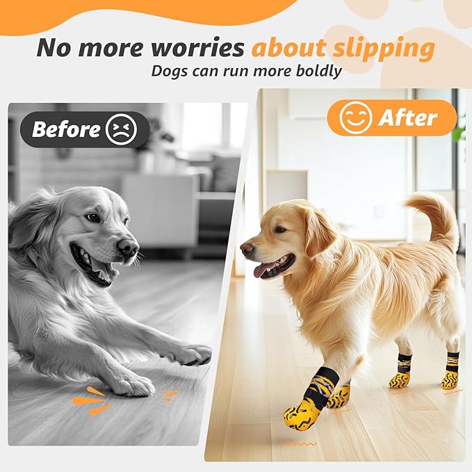 Reflective Dog Socks to Prevent Licking Paws, Dog Paw Protector, Hardwood Floors Anti Slip, Non Slip Dog Socks with Grippers, Dog Booties and Paw Protectors for Indoor Use - Size Large