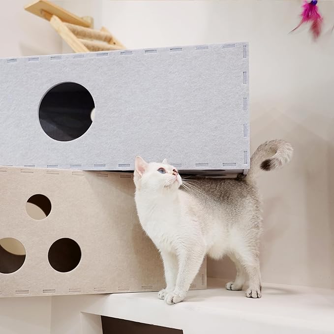 PETKARAY Cat Tunnel, Original Cat Hideaway Cave for Indoor Cats, Large Kitten Play Tubes and Tunnels, Soft Felt Cat Toy with Interactive Peek Hole