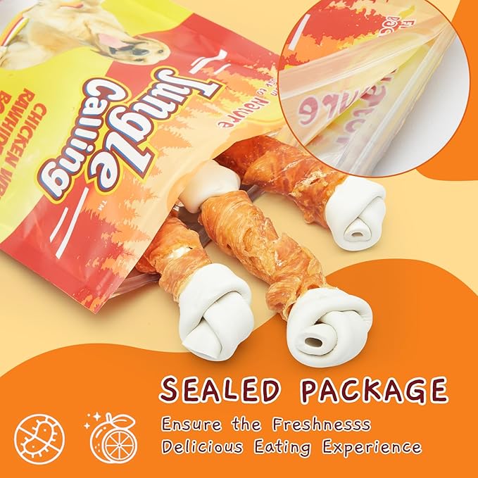 Jungle Calling Rawhide Free Dog Bones, 6.5" Real Chicken Wrapped Dog Chew Bones for Medium and Large Dogs Training Treats