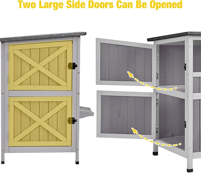 Aivituvin Outdoor Cat House，Two-Story Feral Cat Shelter，Wooden Cat Condos,Weatherproof Cat Enclosure for Winter with Escape Doors