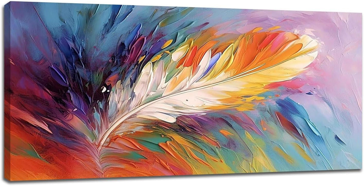 Large Abstract Wall Art for Living Room Abstract Colorful Feather Big Space Size Feather Scenery Landscape Framed Canvas Prints Pictures Painting Artwork Office Bedroom Home Decor 30"x60"