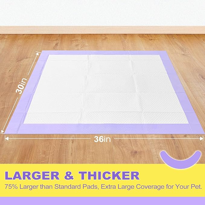 MIZOK Dog Pee Pads 30x36in, Pee Pads for Dogs XL Lavender Scented Odor Eliminating Super Absorbent Up to 10 Cups with 6-Layer Leak-Proof Quick-Dry Purple (40 Counts)