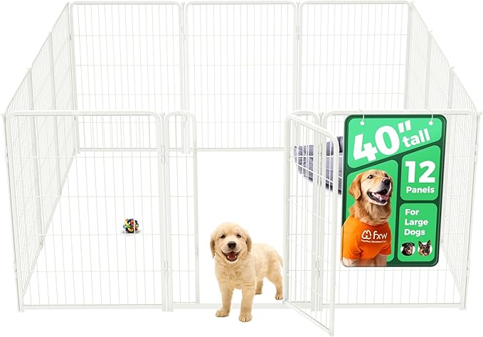 FXW Homeplus Unleashed Indoor Dog Playpen - Stress-Free and Safe Play, Heavy Duty 40 Inch 12 Panels Dog Pen for Medium and Large Dogs, White│Patented