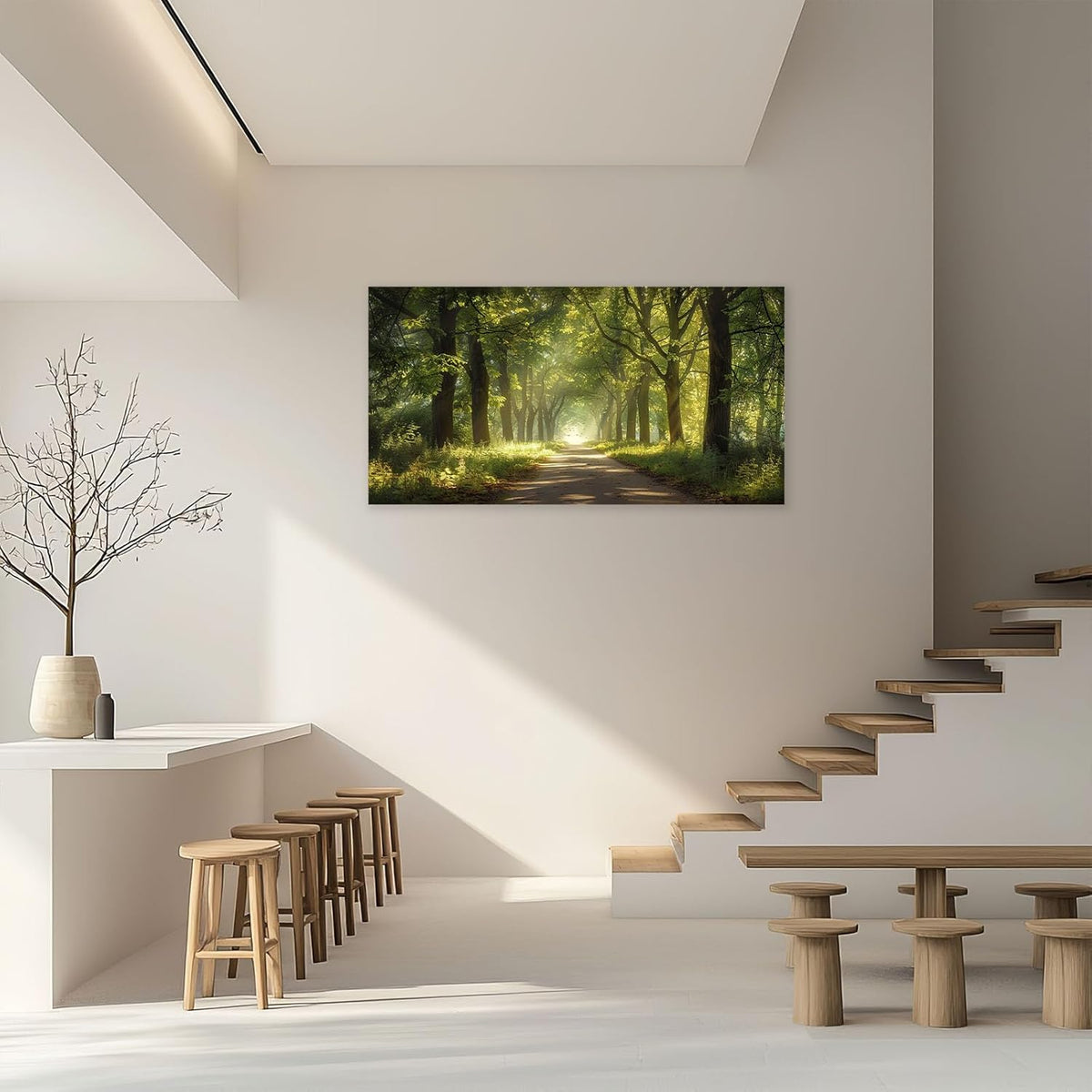 Large Forest Tree Wall Art Canvas Living Room Nature Green Pictures Framed Prints Oversize Wall Decor Landscape Painting for Bedroom Dining Office Home 60"x30"