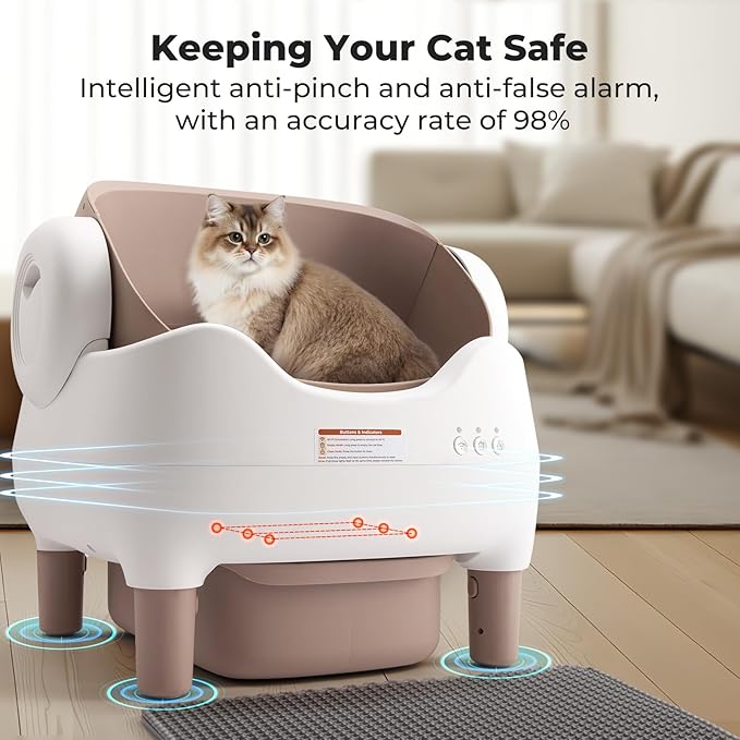 Self Cleaning Litter Box, Automatic Cat Litter Box with APP Control, Odor-Free Waste Disposal Includes Trash Bags, Large Waste Bin, Open-Top, for Multiple Cats