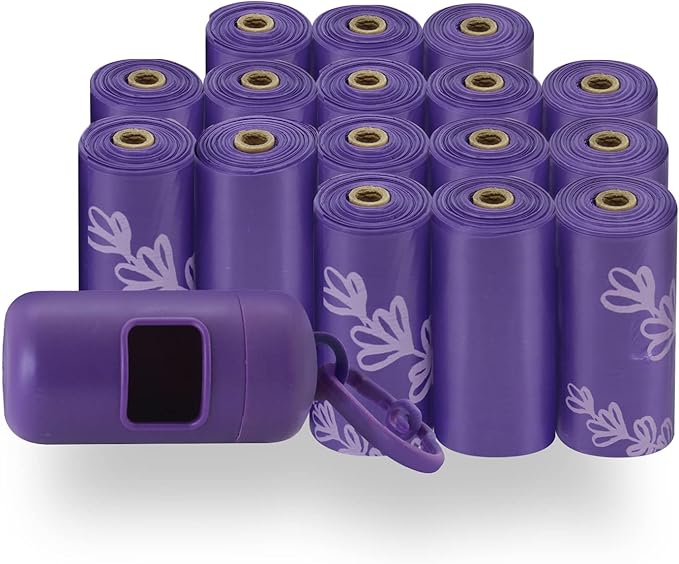 Best Pet Supplies Dog Poop Bags (240 Bags) for Waste Refuse Cleanup, Doggy Roll Replacements for Outdoor Puppy Walking and Travel, Leak Proof and Tear Resistant, Thick Plastic - Purple