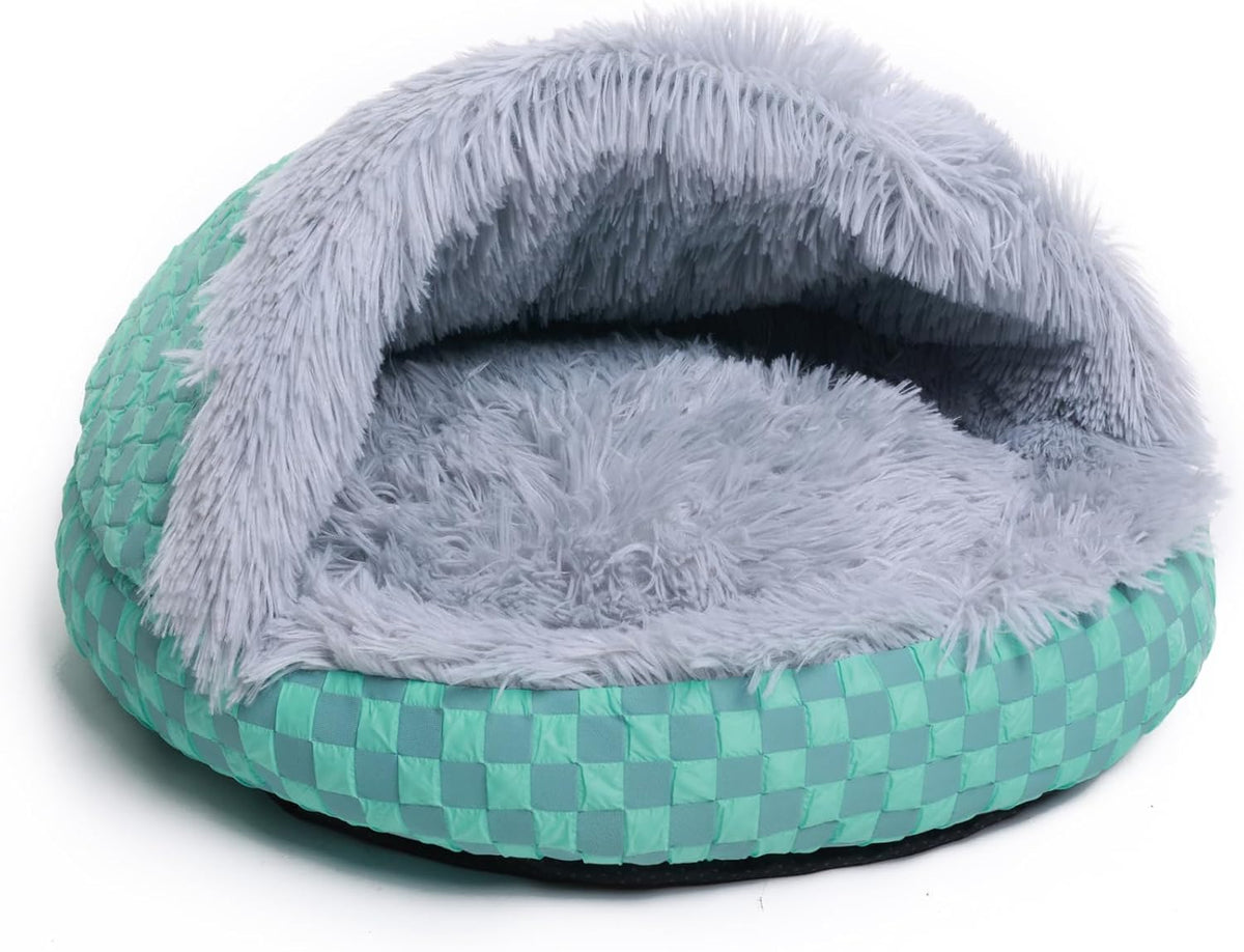 Cat Bed Hooded Plush Nest with Self-Warming Cozy Cave, Calming Anti-Anxiety Pet Bed for Indoor Cats & Small Dogs, Removable Washable Cover & Waterproof Bottom - Gray