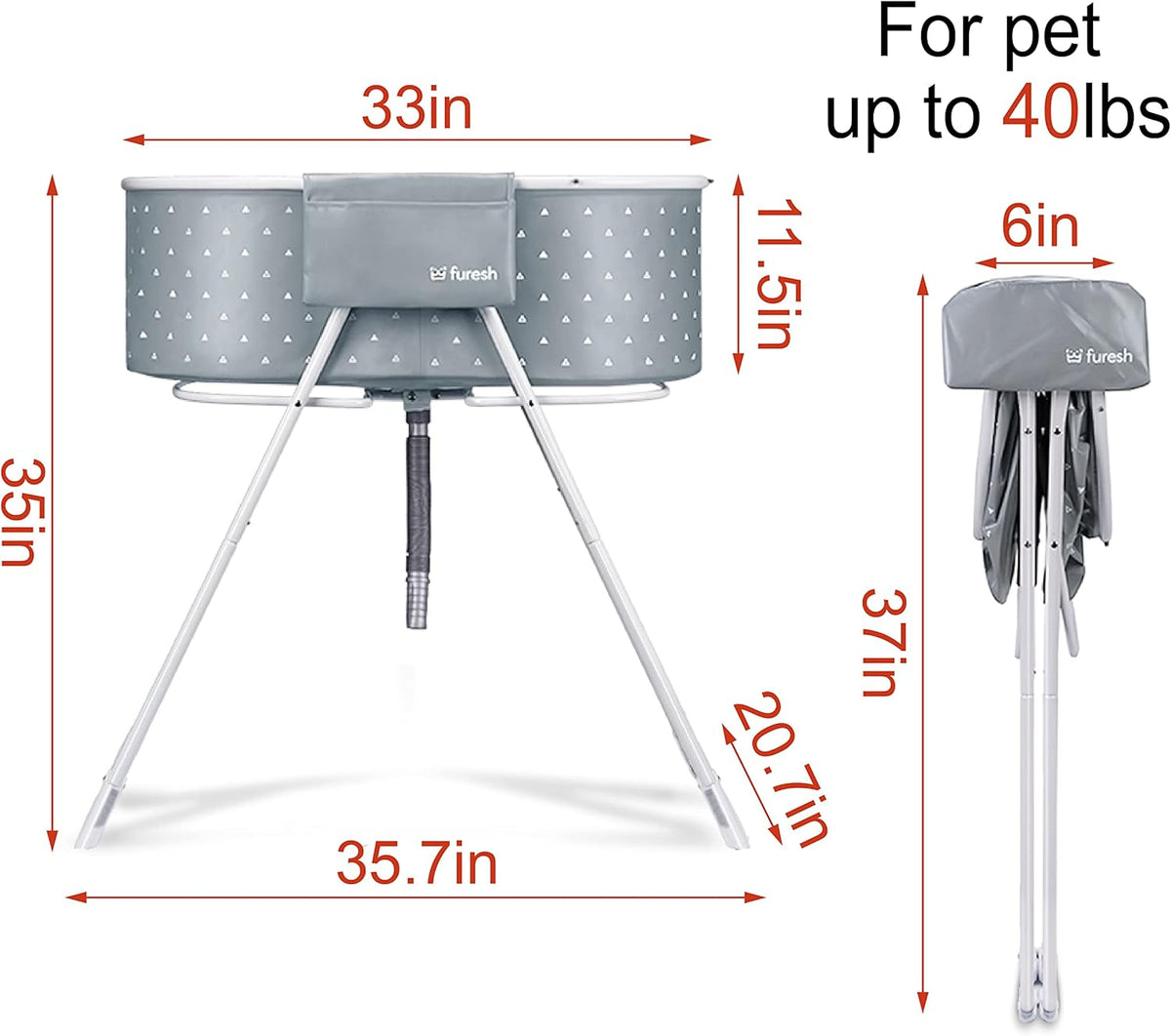 Little Dipper Dog Bath Tub and Wash Station for Bathing Shower and Grooming, Elevated Foldable and Portable, Indoor and Outdoor, for Small and Medium Size Dogs, Cats and Other Pet (Gray)