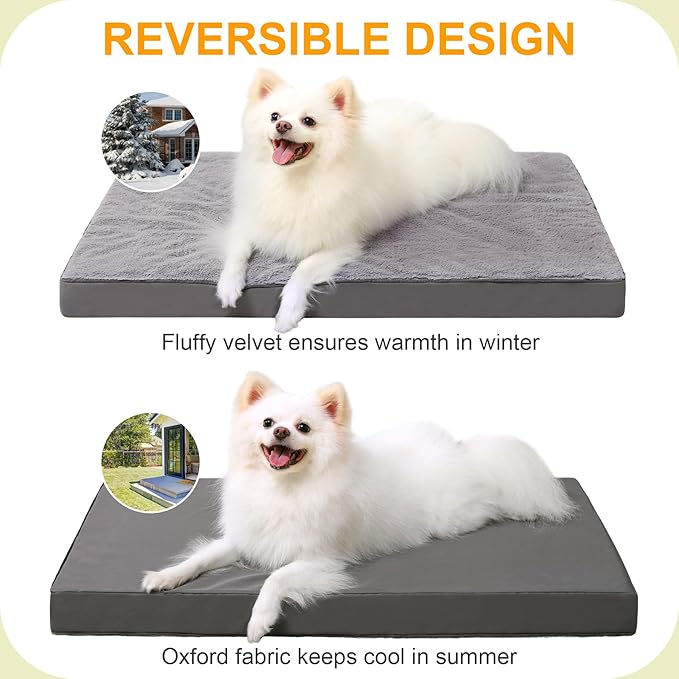 KSIIA Orthopedic Dog Bed Waterproof Dog Crate Bed for Medium Dogs Deluxe Plush Washable with Egg Crate Foam & Removable Cover, 29 x 18 Inch, Dark Gray