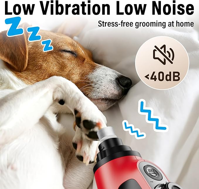 Casfuy Smart 6-Speed Dog Nail Grinder - 50% More Power Pet Nail Grinder with 2 LED Lights Quiet Rechargeable Electric Dog Nail Trimmers File Toenail Grinder for Large Medium Small Dogs & Cats (Red)