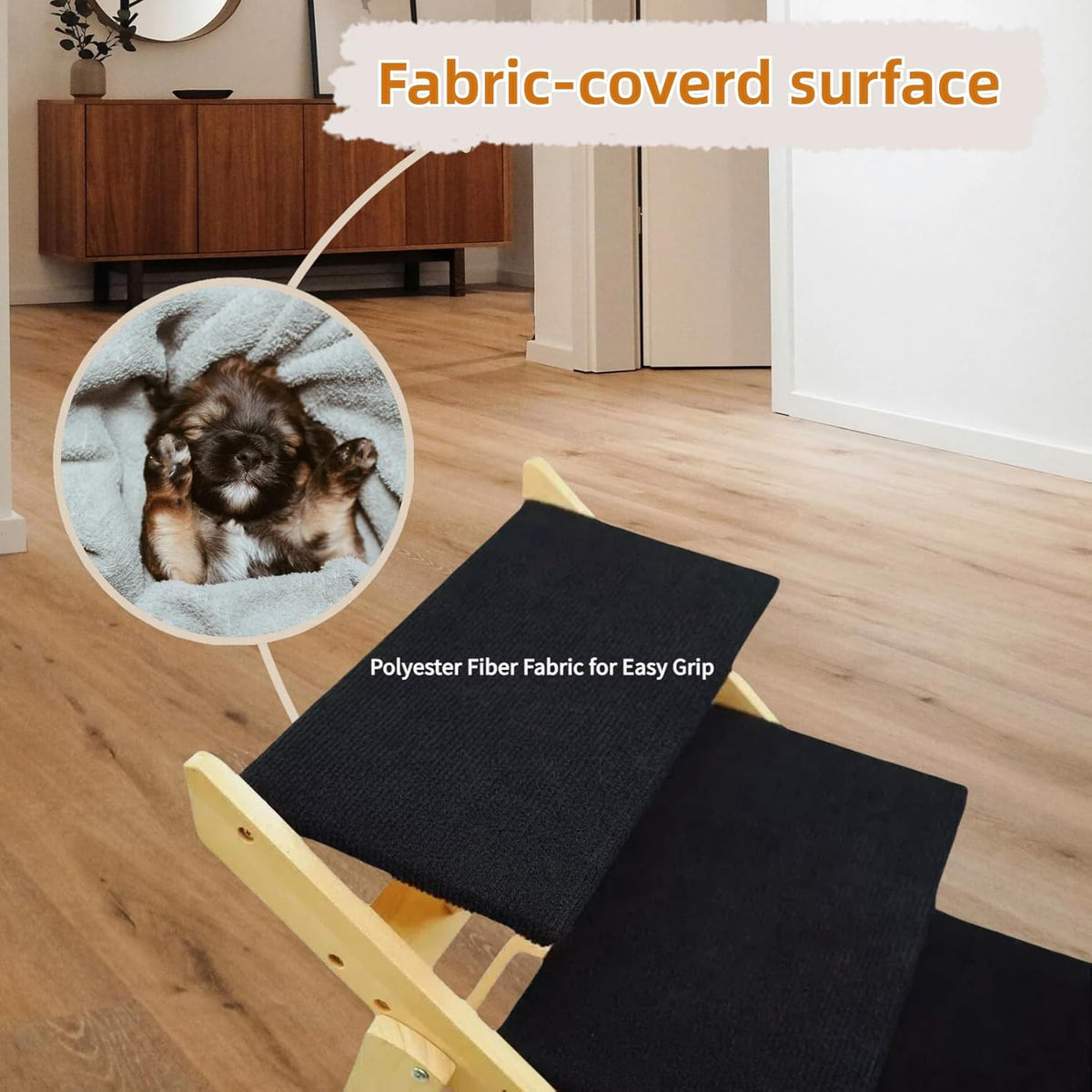 Foldable Dog Stairs/Ramp with 4 Steps - Durable Wooden Pet Stairs for Small, Medium, Large Dogs - Black (5098)