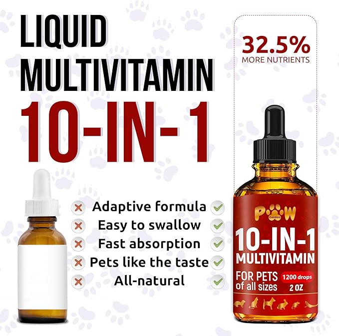 Liquid Multivitamin for Dogs – Daily Glucosamine, Vitamin B, C & D3 Support – Cat Vitamins for Indoor Cats to Care for Joints & HIPS, Skin & Coat, and Gut – Help with Allergies & UTIs – 2 Oz