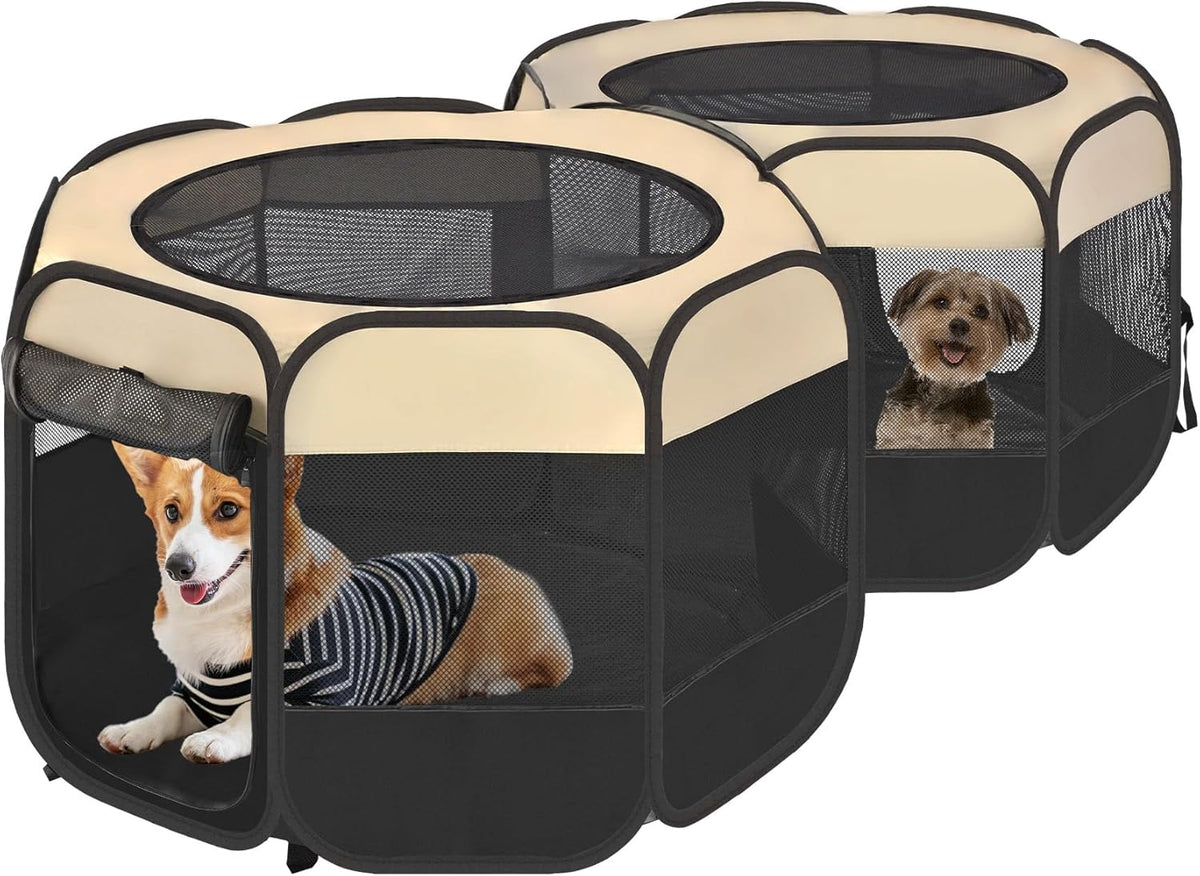 EighteenTek 2-in-1 Pop Up Cat Playpen, Assembly-Free Dog Puppy Pet Playpen, Indoor Outdoor Cats Enclosed, Cat Tent House Crate Cage, Portable & Foldable Playpen for Kittens(No Divider, Unified Space)