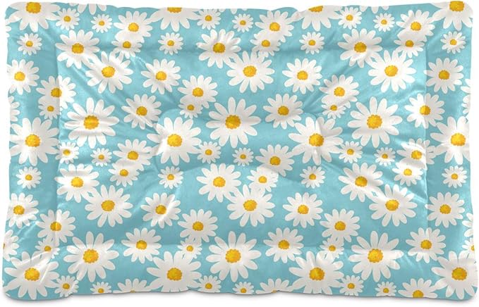 Daisy Floral Pet Bed Cute Dog Bed Mat Absorbing Non Slip Pad Pet Sleeping Mat for Small, Medium, and Large Dogs Puppy Cat 24 in x 18 in