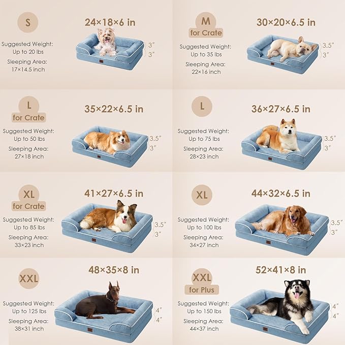 EHEYCIGA Orthopedic Dog Bed for Small Dogs, Waterproof Memory Foam Small Dog Beds with Sides, Non-Slip Bottom and Egg-Crate Foam Medium Pet Couch Bed with Washable Removable Cover, Washed Blue