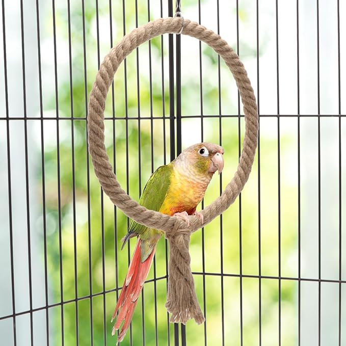 Bird Rope Swing Toy Parrot Climbing Perch Stand for Cockatiel Conure Cockatoo Parakeet Cage Hanging Decor (B: Round)