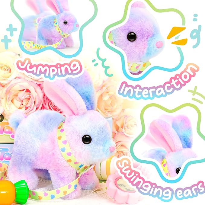 Tagitary Plush Toys Hopping Easter Stuffed Bunny with Sounds,Wiggling Ears,Jumping,Twitching Mouth and Nose,Easter Basket Stuffer Decor School Prize Birthday Gift for Kids