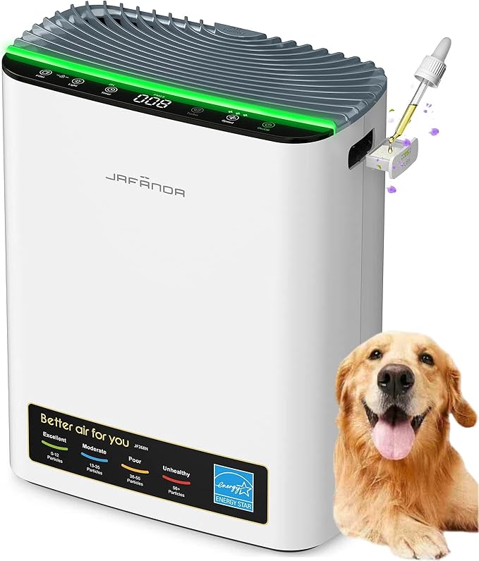 Jafända Air Purifiers for Home Cover Up to 1226ft², Allergen HEPA Air Filter with PM2.5 Sensor, Auto Mode& Timer, Aromatherapy, 22 dB Quiet Air Cleaner for Pet Dander/Hair, Allergies, Dust&VOCs