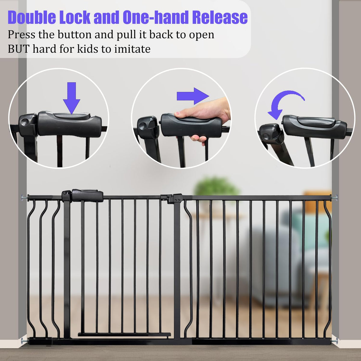 Baby Gates Extra Wide 53-57.5 Inch Large Baby Gate for Stairs Tension Pet Dog Gates Indoor for Doorways No Drilling Pressure Mounted Pet Gates for Kids