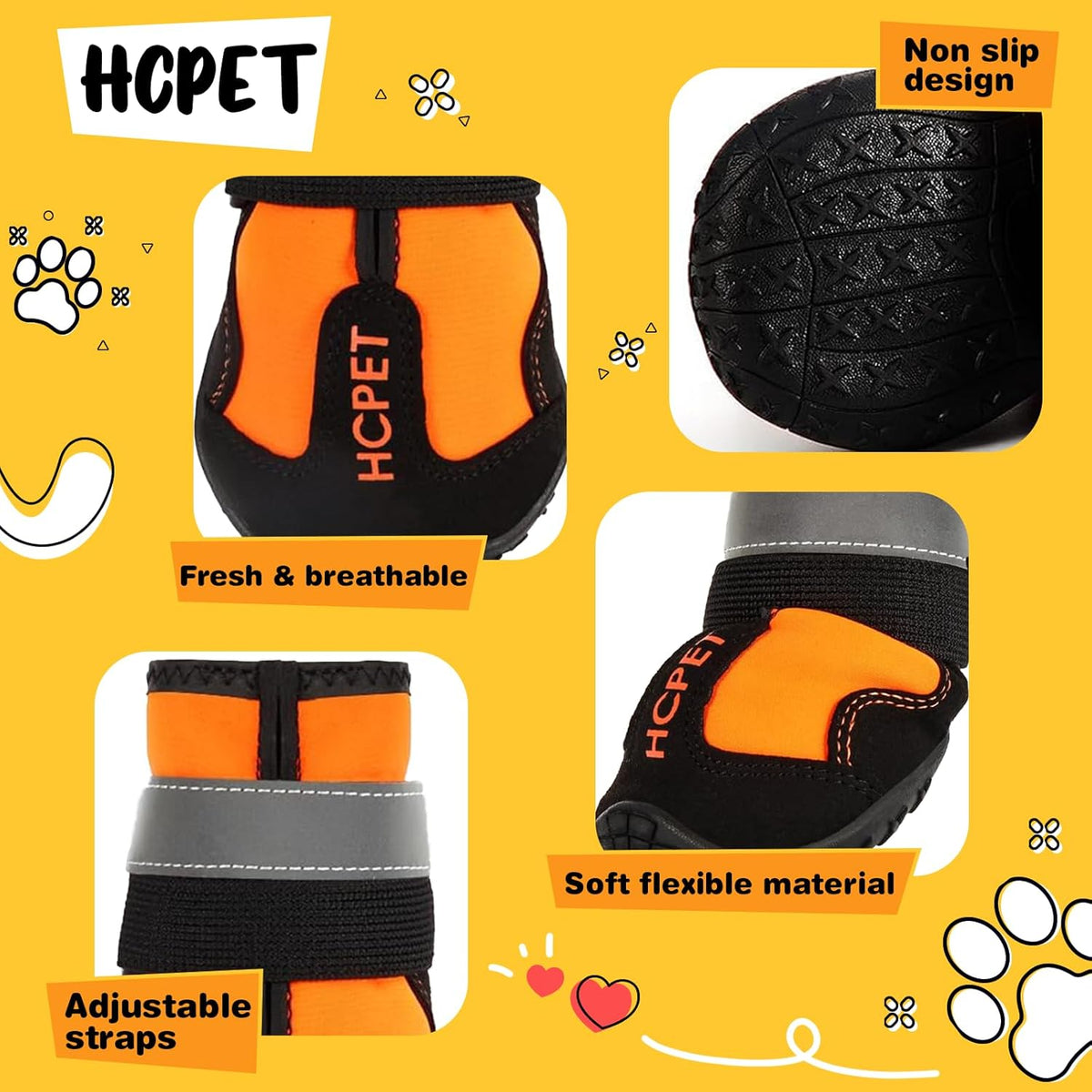 Hcpet Dog Shoes, Dog Boots for Small Dogs, Waterproof Medium Dog Booties Paw Protector for Summer Hot Pavement, Winter Snowy Day, Outdoor Walking, Indoor Hardfloors Anti Slip Sole Orange Size 5