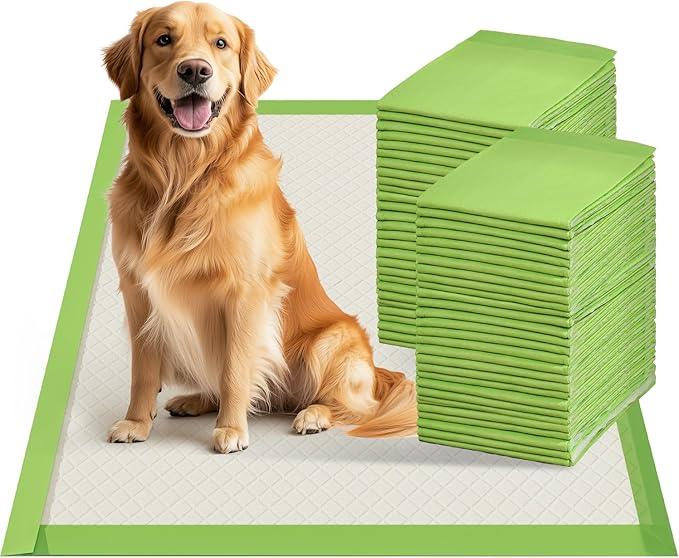 Gardner Pet Dog Pee Pads Extra Large 28"x34", XL Thicker ECO Green Disposable XLarge Puppy Training Pads Super Absorbent Full Edge-Wrapping Pad for Dogs, Puppies, Doggie, Cats, Rabbits-(30 Count)