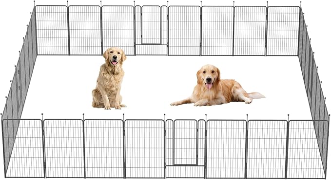 Dog Playpen,32/40/45 Inch Height in Heavy Duty, Folding Indoor Outdoor Anti-Rust Dog Exercise Fence, Portable Pet Playpen with Door for Large Medium Small Dogs and Pet (32 Panels, 45 Inch) Silver