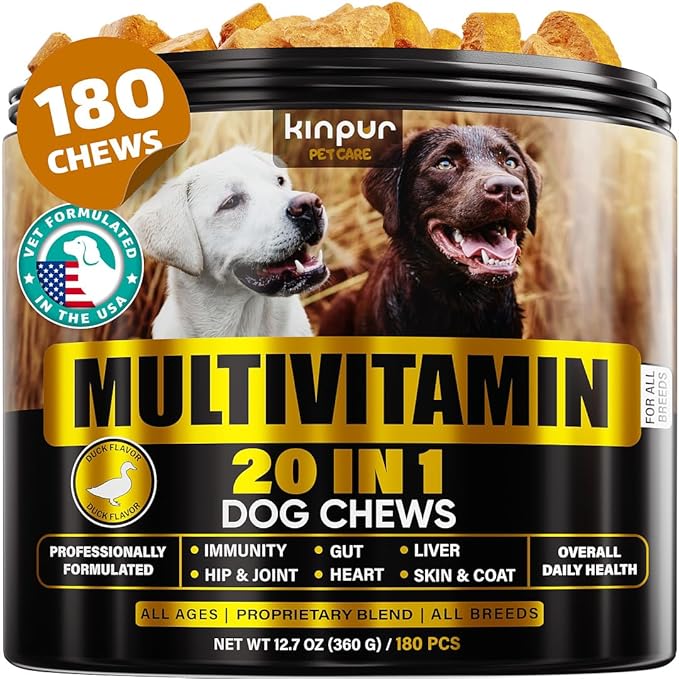 20-in-1 Dog Multivitamin Supplements - Immunity, Digestion, Joint and Heart Health Support - Natural Dog Vitamins with Biotin, Msm, Cranberry, Glucosamine for Dogs - 180 Chews