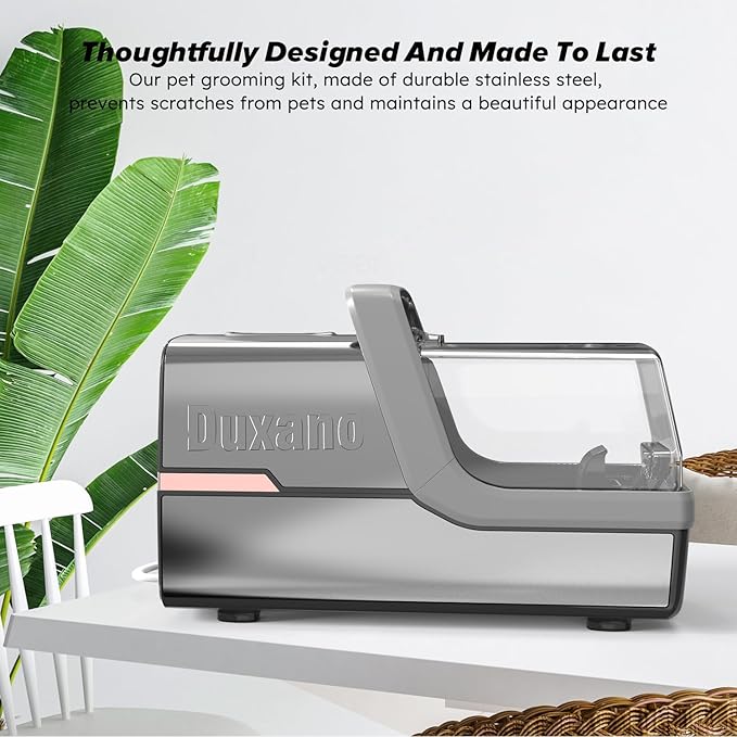 Dog Grooming Kit, Multi-Functional Hair Trimmer & Vacuum, 15KPa Powerful Suction, Stainless Steel, Low Noise, Adjustable Settings, Easy to Clean, Includes Clippers, Brush, Nail Trimmer