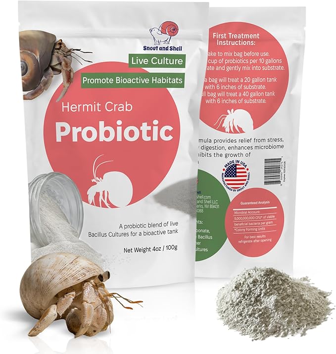 Probiotic Supplement for Hermit Crabs – 5 Billion CFU/g for Bioactive Tank Support – Gut Health and Substrate Booster – Made in USA – Safe Beneficial Bacteria for Crabitats