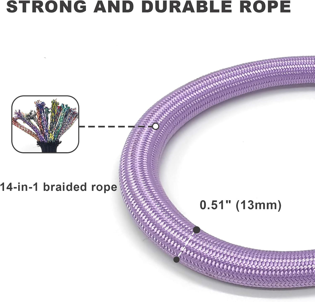 Rope Dog Leash with Two Handles, 6 Foot Heavy Duty Dog Leash with Aviation Aluminum Auto Locking Carabiner, Strong Nylon Pet Lead for Small, Medium, Large Dogs (Purple, 6FT-Two Handle)