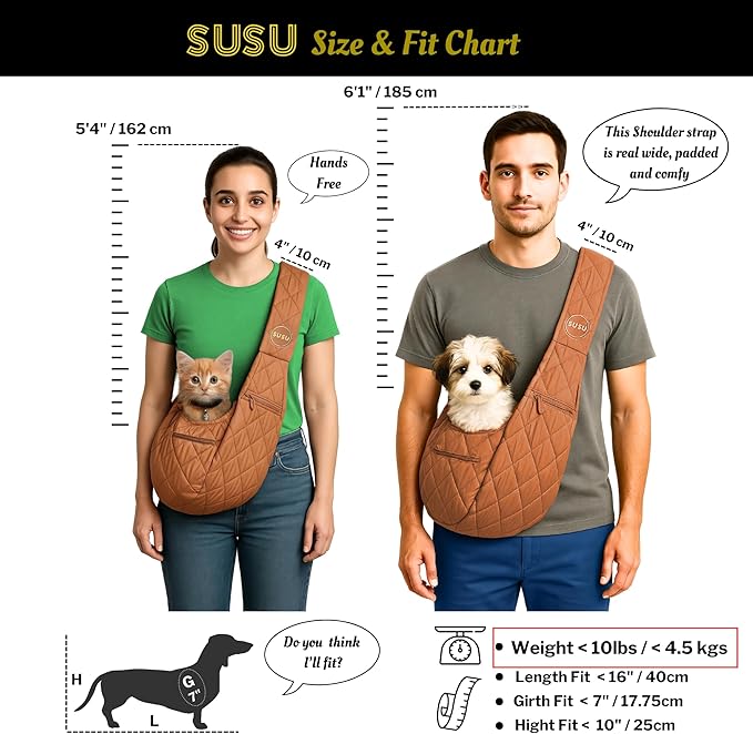 Small Dog Carrier Sling – Copper Brown Hands‑Free 2‑in‑1 Cross‑Body & Handheld Pet Sling for Small Dogs up to 10 lbs, Parachute‑Grade Rip‑Stop Nylon, Padded Strap & Safety Tether