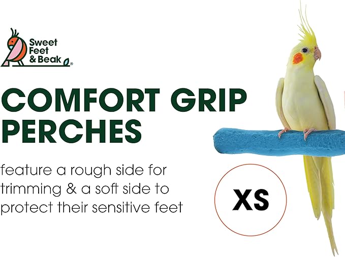 Sweet Feet and Beak Comfort Grip Safety Perch for Bird Cages - Pedicure Perch for Birds to Keep Nails and Beaks in Top Condition - Safe Easy to Install Bird Cage Accessories - X-Small 4.5"