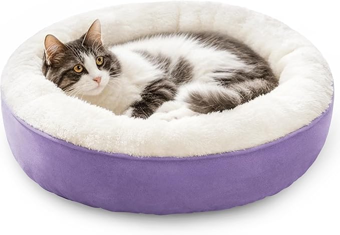 Love's cabin Round Donut Cat and Dog Cushion Bed, 20in Pet Bed for Cats or Small Dogs, Anti-Slip & Water-Resistant Bottom, Super Soft Durable Fabric Pet beds, Washable Luxury Bed Lavender