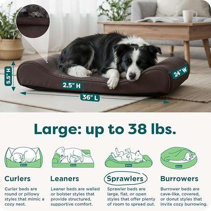 Furhaven Orthopedic Dog Bed for Large/Medium Dogs w/ Removable Washable Cover, For Dogs Up to 38 lbs - Ultra Plush Faux Fur & Suede Luxe Lounger Contour Mattress - Chocolate, Large