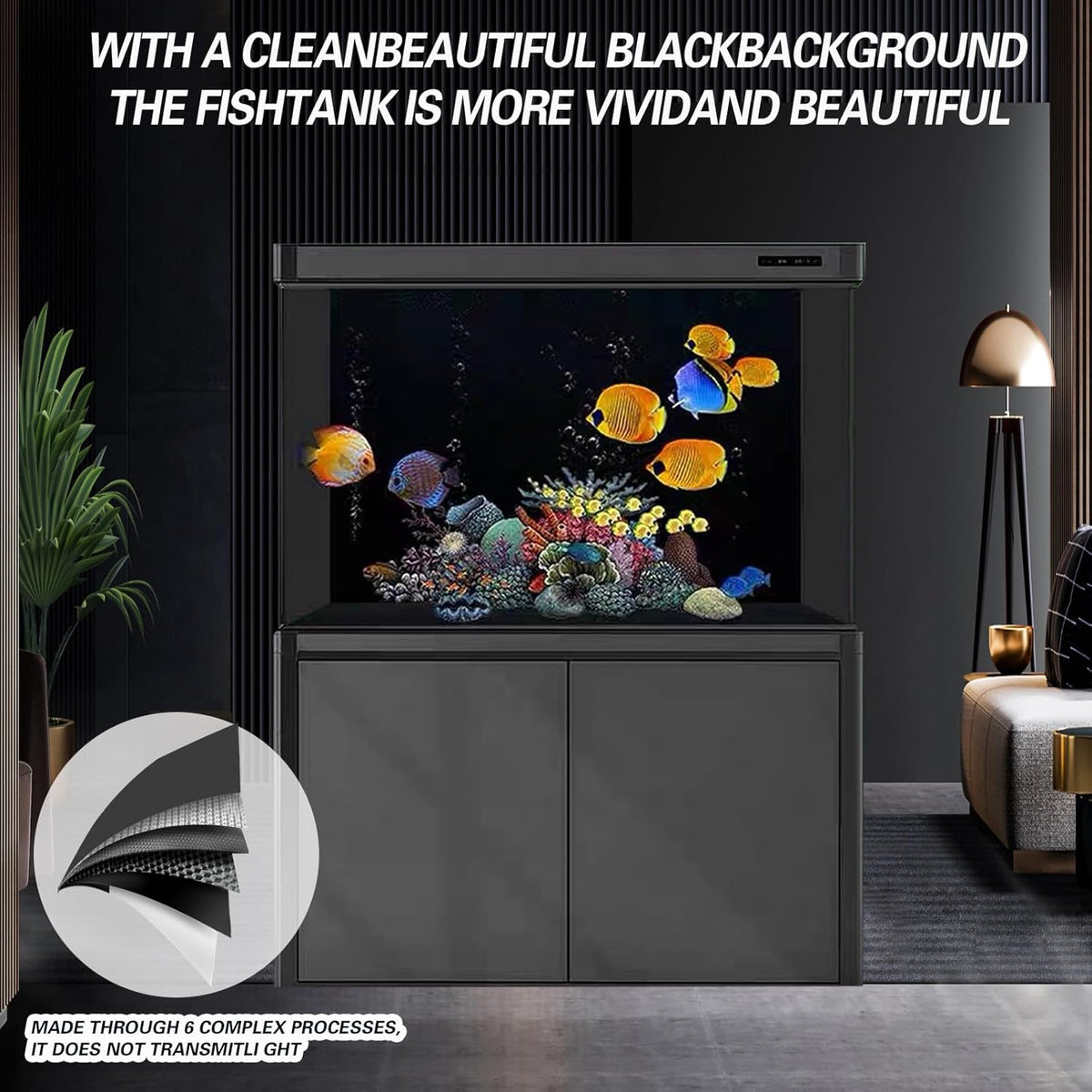 Fish Tank Aquarium Background - Black, Electrostatic Adhesion, Glue-Free, Easy Installation, Traceless Removal, Size 23.6 X 78.7 Inch