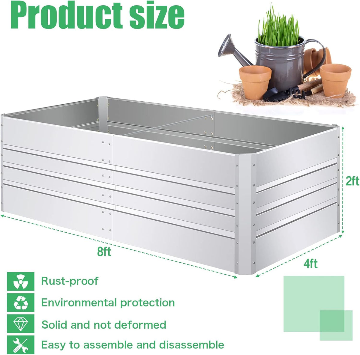 SnugNiture Galvanized Raised Garden Bed 8x4x2FT Outdoor Large Metal Planter Box Steel Kit for Planting Vegetables, Flowers