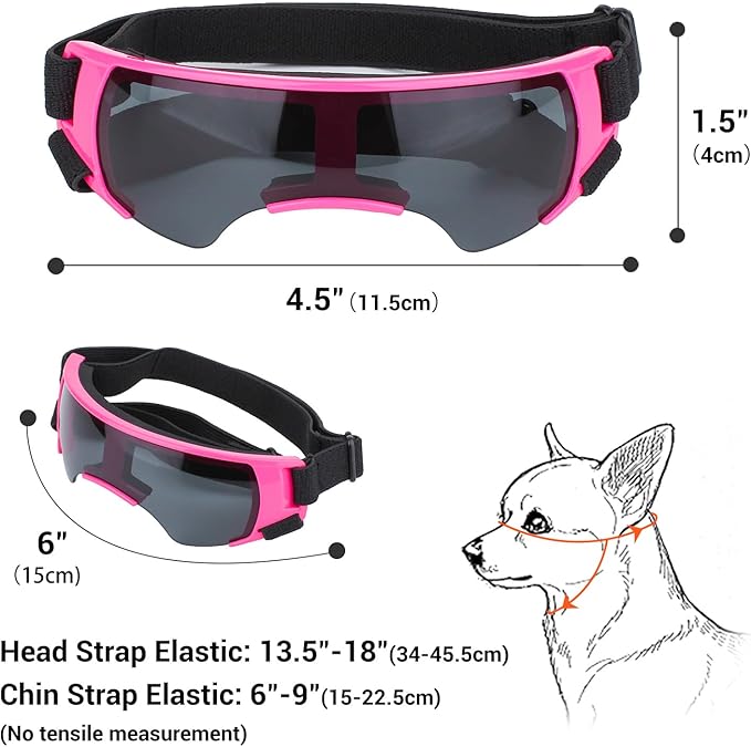Lesypet Dog Sunglasses Small Breed, Dog Goggles for Small Dogs Windproof Anti-UV Glasses for Dogs Outdoor Eye Protection, Pink