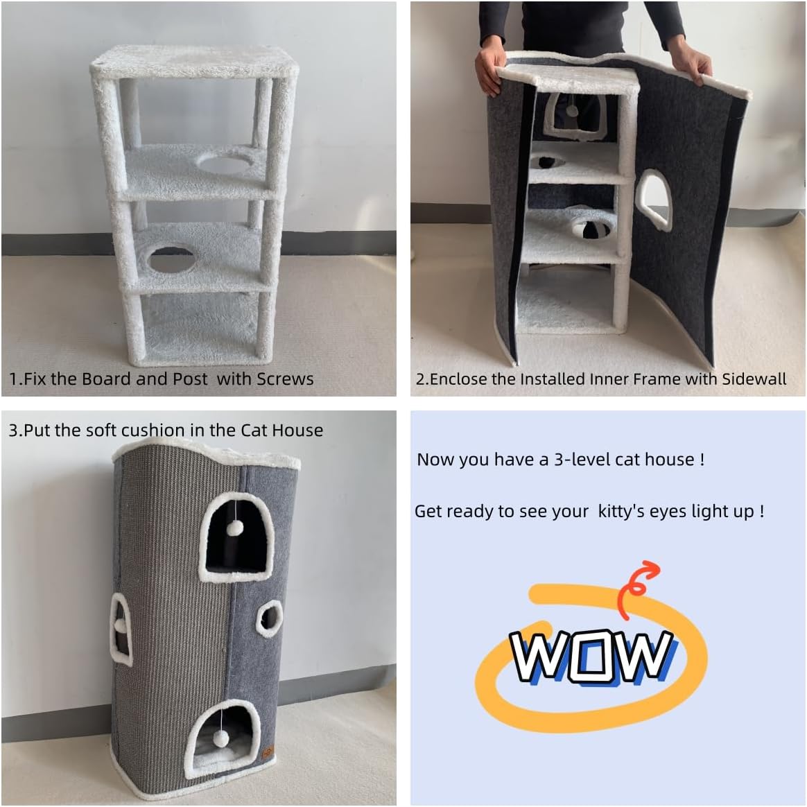 4-Level Cat House for Indoor Cats,Covered Cat Beds and Furniture with Scratch Pad,Hideaway Cave &Cushions,Modern Cat Tower Condo for Multi Small Pet and Large Cats Navy Blue