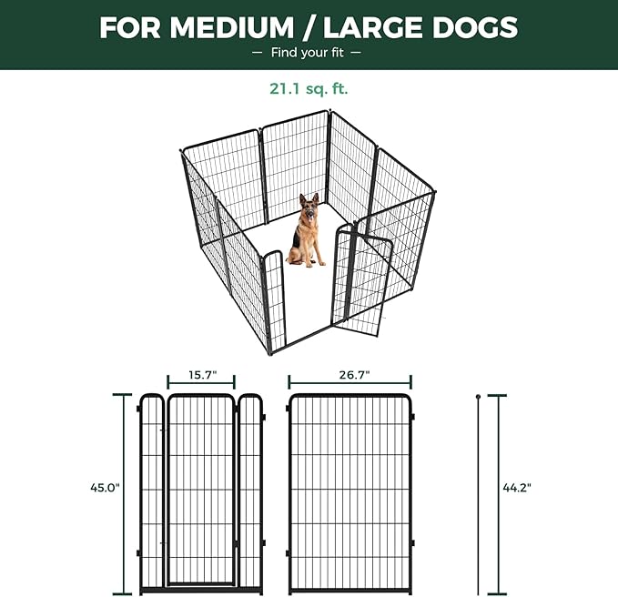 FXW Homeplus Unleashed Indoor Dog Playpen - Stress-Free and Safe Play, Heavy Duty 45 Inch 8 Panels with Fence-to-Wall Anchor (Pack of 4) for Large Dogs, Black│Patented