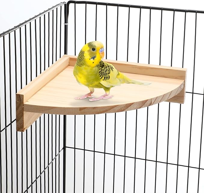 Wettarn 6 Pcs Bird Perch Platform Bird Corner Parrot Perch Corner Wooden Stand Sector Playground Cage Accessories Shelf for Parakeet Conure Cockatiel Budgie Gerbil Rat(7.1 x 7.1 Inch)