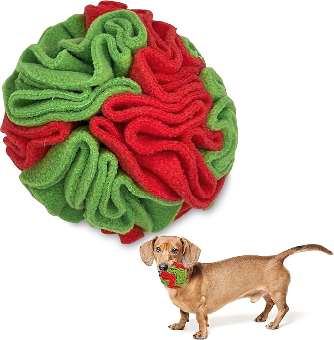 Puppy and Small Breed Snuffle Interactive Foraging Dog Puzzle Ball Toy Christmas Green and Red