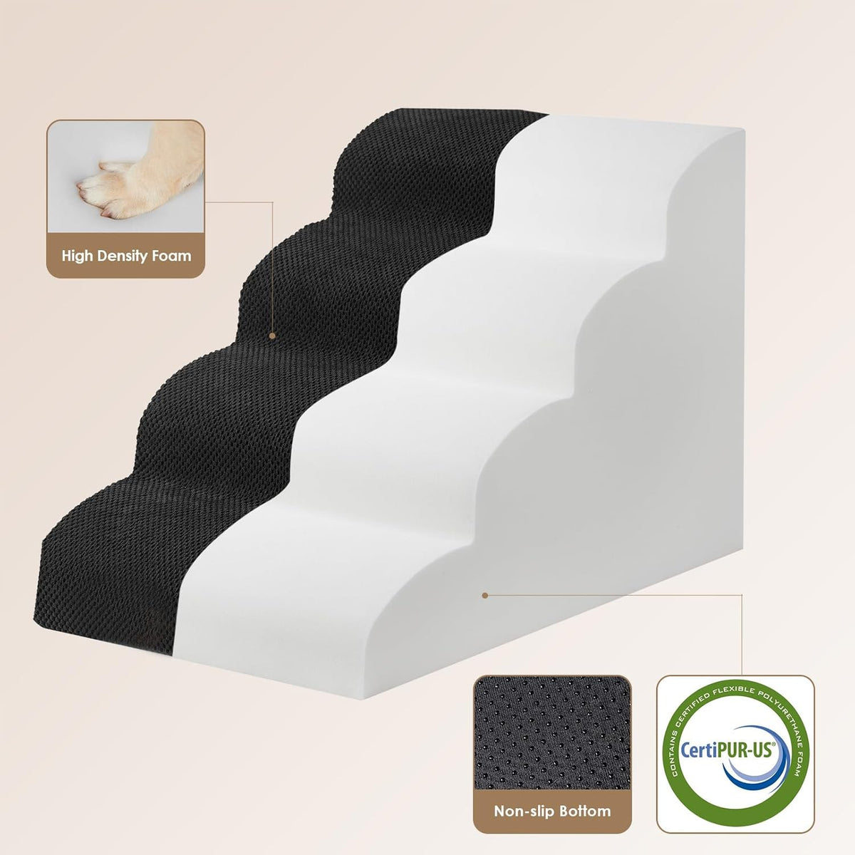 EHEYCIGA Curved Dog Stairs Ramp for High Beds 19.7" H, 4-Step Dog Steps for Small Dogs and Cats, Pet Stairs for High Bed Climbing, Non-Slip Balanced Pet Step Indoor, Black