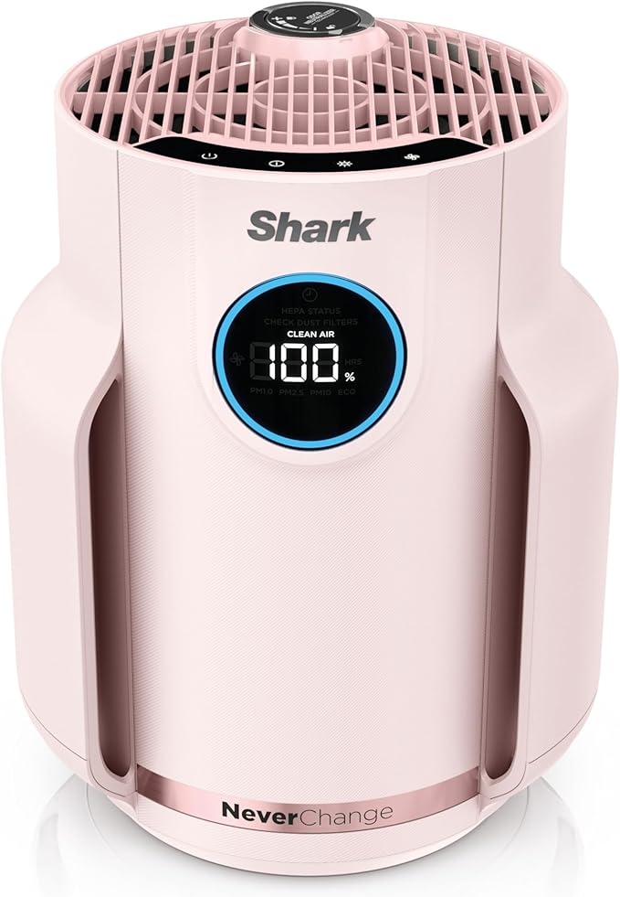 Shark Air Purifier for Home, NeverChange Compact Pro, for Bedroom, Nursery, Home Office, Dorm, HEPA-Exceeding Filter, Captures Pollutants, Pet Dander, Dust, Odor, Smoke, and More, HP072PK, Quartz