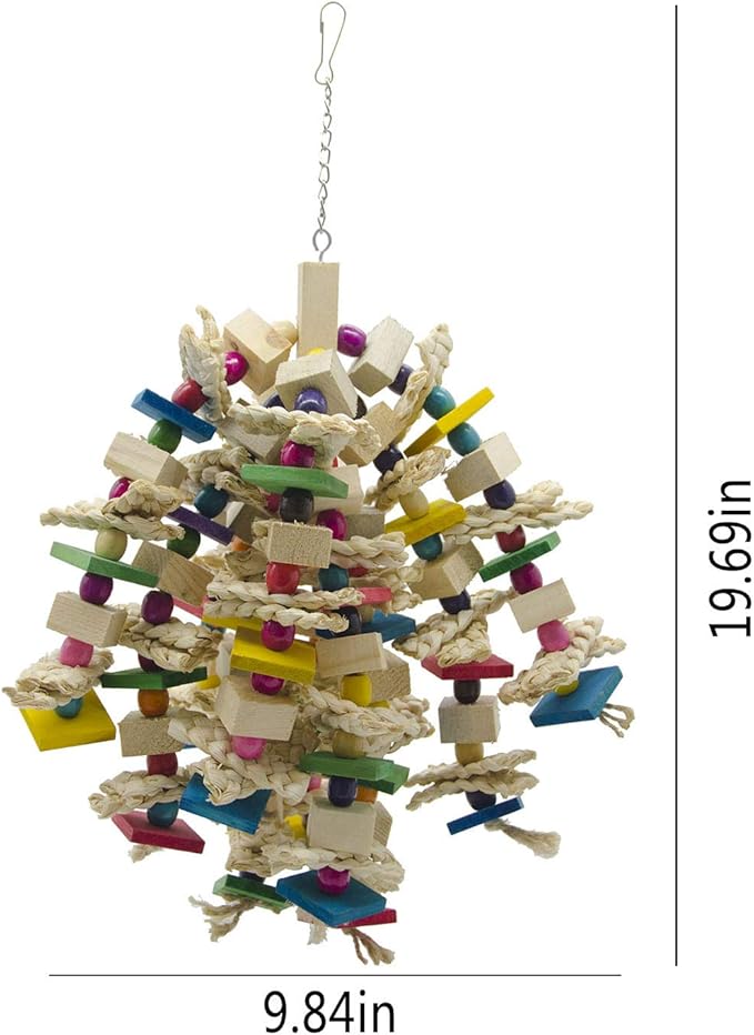 EBaokuup Large Parrot Chewing Toy - Bird Parrot Blocks Knots Tearing Toy Bird Cage Bite Toy for African Grey, Macaws Cockatoos, and a Variety of Amazon Parrots (Large)