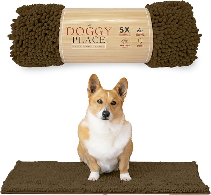 My Doggy Place Medium Microfiber Dog Mat, 31" x 20", Brown, Absorbent and Quick-Drying, Non-Slip Rubber Backed, Machine Washable