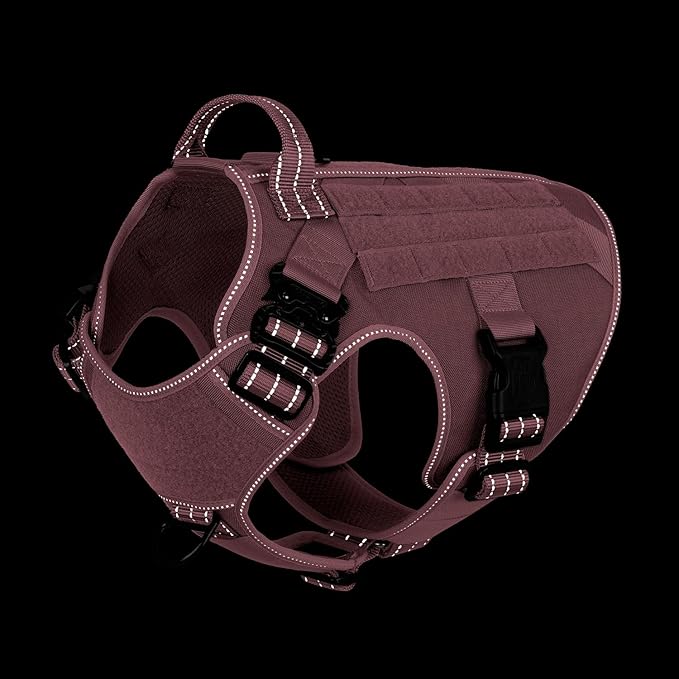 ICEFANG Tactical Dog Harness,Large Size, 2X Metal Buckle,Working Dog MOLLE Vest with Handle,No Pulling Front Leash Clip,Hook and Loop Panel (Pink, L (Pack of 1))