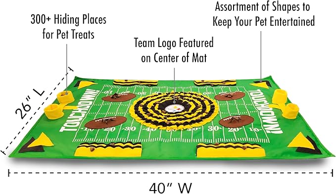 NFL Pittsburgh Steelers Dog Snuffle Mat – Interactive Pet Slow Feeder, Football Field Design Food Puzzle Toy for Dogs & Cats, Foraging Activity Mat for Smarter Feeding